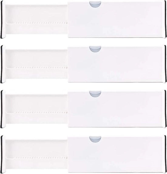 Set di 4 separatori per cassetti, organizzatori regolabili per camera da letto, bagno, cassetti, cassetti per bambini, scrivania, cucina, bianchi