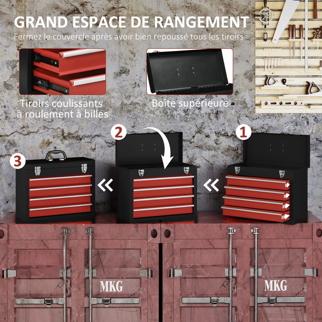Cassettiera per attrezzi 4 cassetti + vassoio ¨C zephmum ¨C nero 51x22x39.5 cm