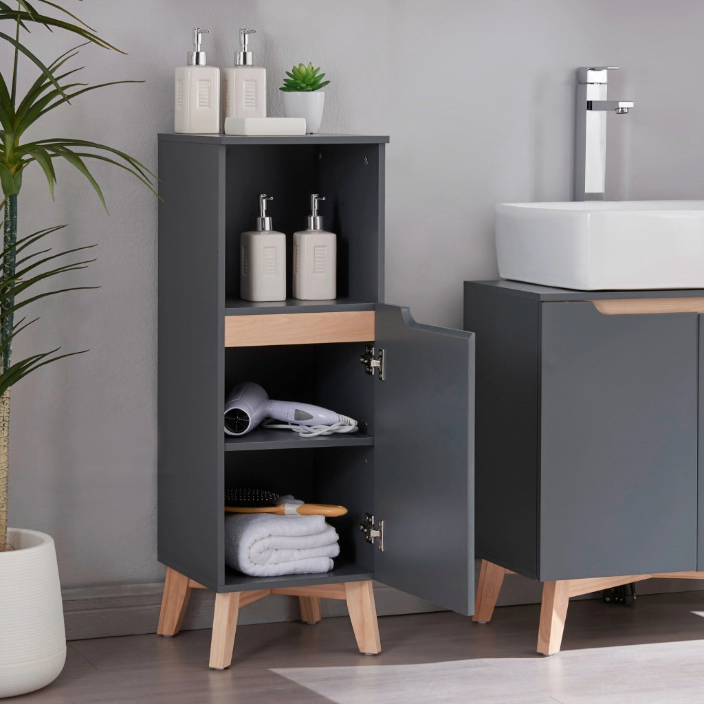 Armadietto Overath con Anta e Scomparto 86 x 30 x 30 cm Grigio / Legno di Pino [en.casa]