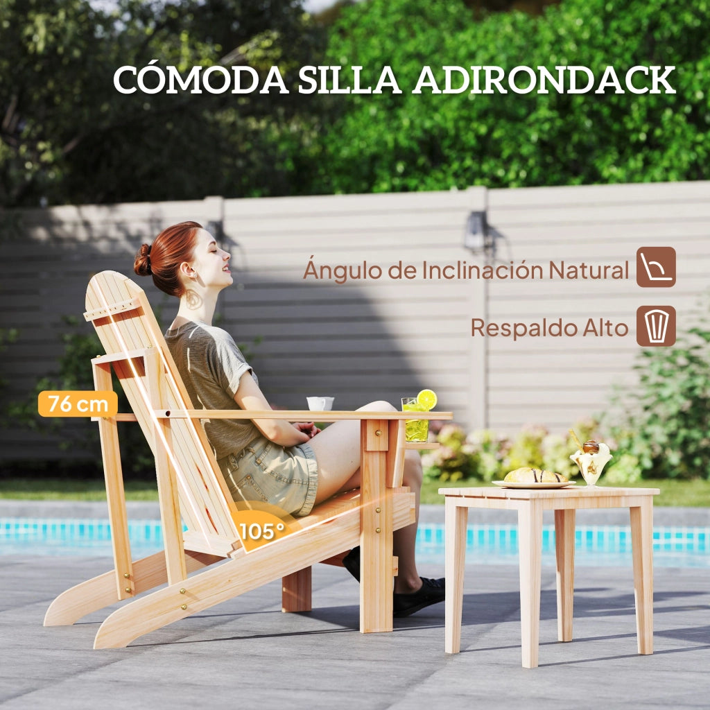 Sedia Adirondack in Legno per Esterno con Schienale Alto ¨C Zephmum ¨C 72x95x93 cm Naturale