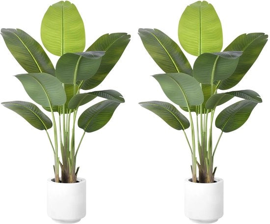 Due pezzi di piante artificiali di paradisiera 120 cm grandi come vere con 9 foglie artificiali come vere con vaso bianco piante grandi per decorazione di casa ufficio camera da letto bagno giardino