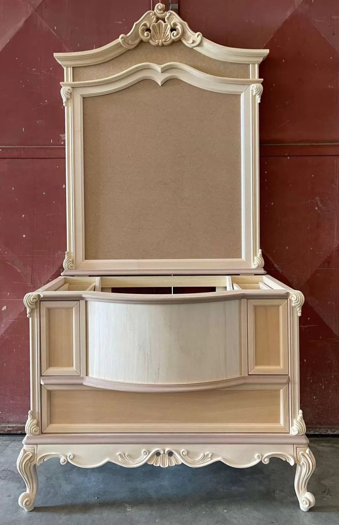 Bagno con specchio classico barocco legno grezzo 113x60x87 - Mobili 2G