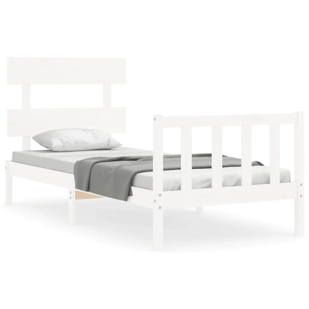 Giroletto con Testiera-Struttura Letto con testiera Bianco Single in Legno Massello 910800