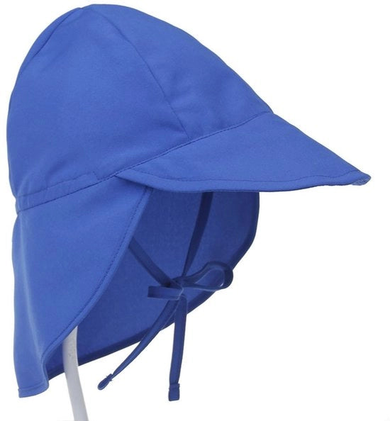 Cappello per bambino, ombrello per bambini, cappello con protezione collo e fascia per bambini, cappello flapper, cappello UV protettivo per bambini (S: adatto per circonferenza capelli 48-54 cm) - Blu reale