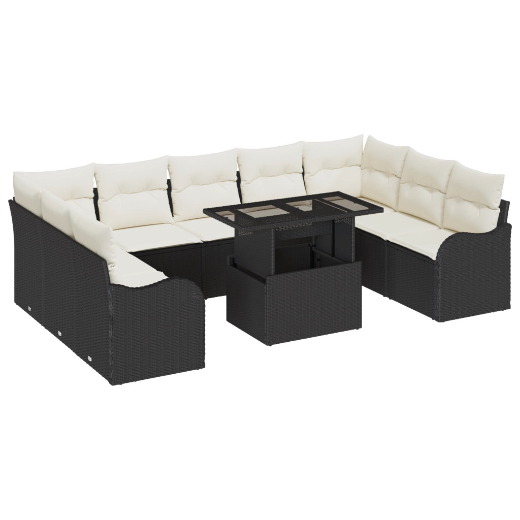 Set Divano da Giardino  10 Pezzi con Cuscini Polyrattan Nero
