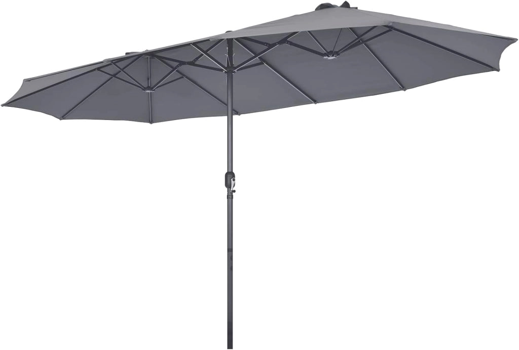 Ombrellone Doppio Giardino 470 cm, Rectangolare, Antivento, Protezione UV, Manovella, 12 Stecche, per Giardino Piscina Terrazza, 470 x 280 x 245 cm (Beige)