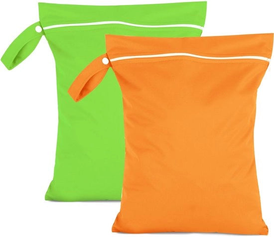 2 pacchi di sacchi umidi 40 x 30 cm, sacchetti impermeabili da asciugare orano e verde, borse da viaggio riutilizzabili con cerniera, sacchetti umidi piccoli per nuotare, per costumi da bagno, lenzuola da spiaggia, pannolini
