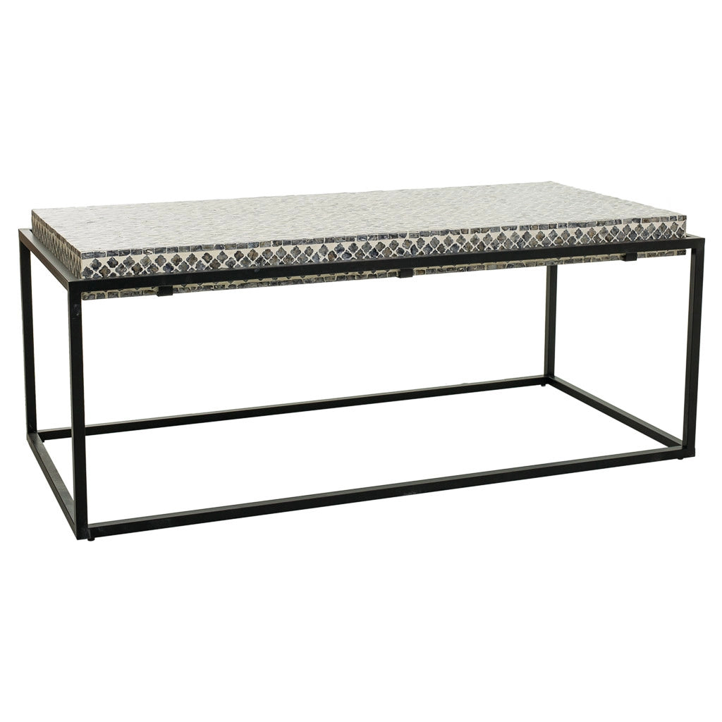 Tavolino rettangolare in legno rifinito in capiz grigio 124x60x49h