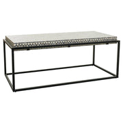 Tavolino rettangolare in legno rifinito in capiz grigio 124x60x49h
