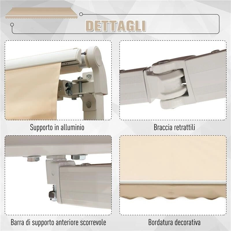 TENDA DA SOLE AVVOLGIBILE A PARETE DA ESTERNO 3 X 2.5 MT COLORE BEIGE