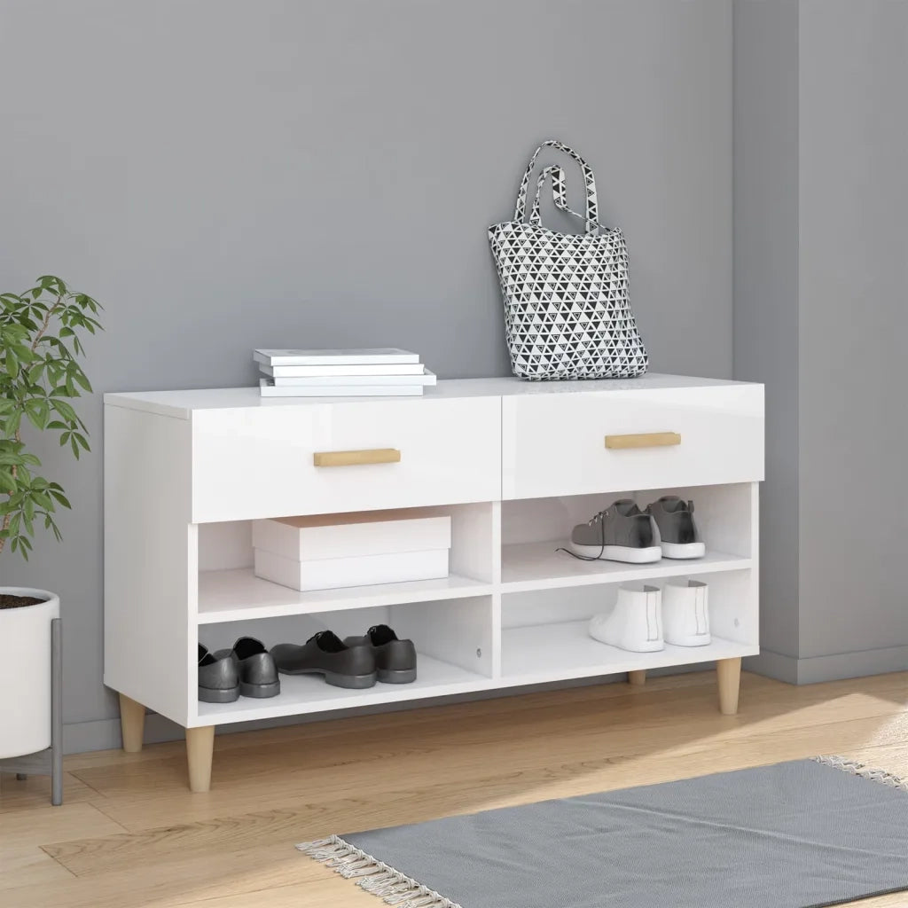 Scarpiera | Mobile per scarpe Bianco Lucido 102x35x55 cm in Legno Multistrato