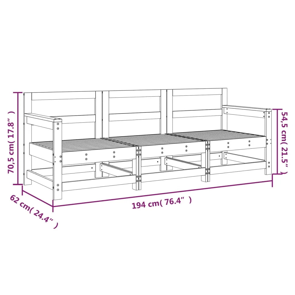 Salotto da Giardino-Set Salotto da Giardino 3 pz in Legno Massello di Pino 518896