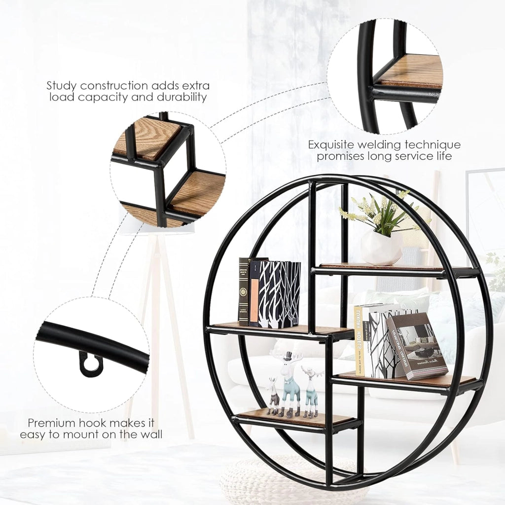 Mensola Rotonda da Parete con 4 Ripiani, Mensola Decorativa da Appendere, Design Moderno, Decorazione da Parete per Soggiorno, Camera da Letto, Cucina,55x11x55 cm