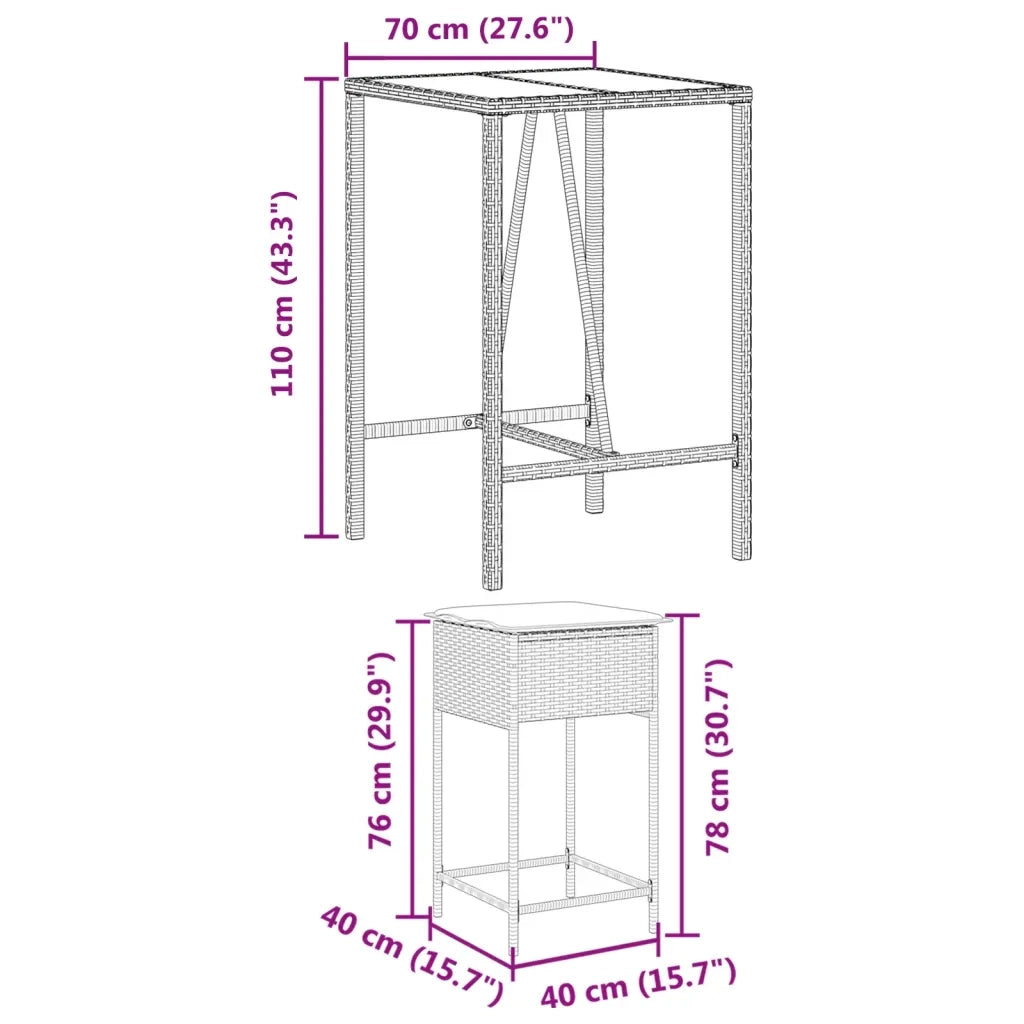 vidaXL Set Bar da Giardino 5 pz con Cuscini in Polyrattan Marrone