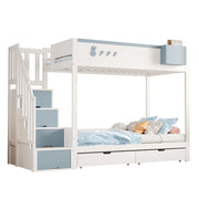 LETTO A CASTELLO 90x200 cm in Legno Bianco e Blu con sponde e ripiano rimovibile