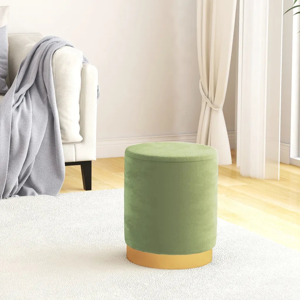 Sgabello Rotondo con Contenitore Verde Senape in Velluto 31 x 37 cm