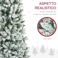 Albero di Natale 182.88cm con 479 Rami Innevati, Design Alto e Stretto con Base Pieghevole, Verde