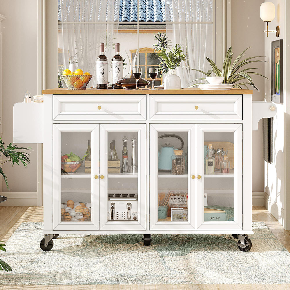 Isola cucina vetrata - Xylo - bianco ruote spazio ampio legno