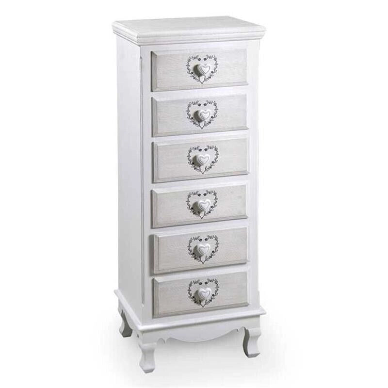 VINCY CASSETTIERA CON DECORO CUORE A 6 CASSETTI 40X30X111 CM BIANCA