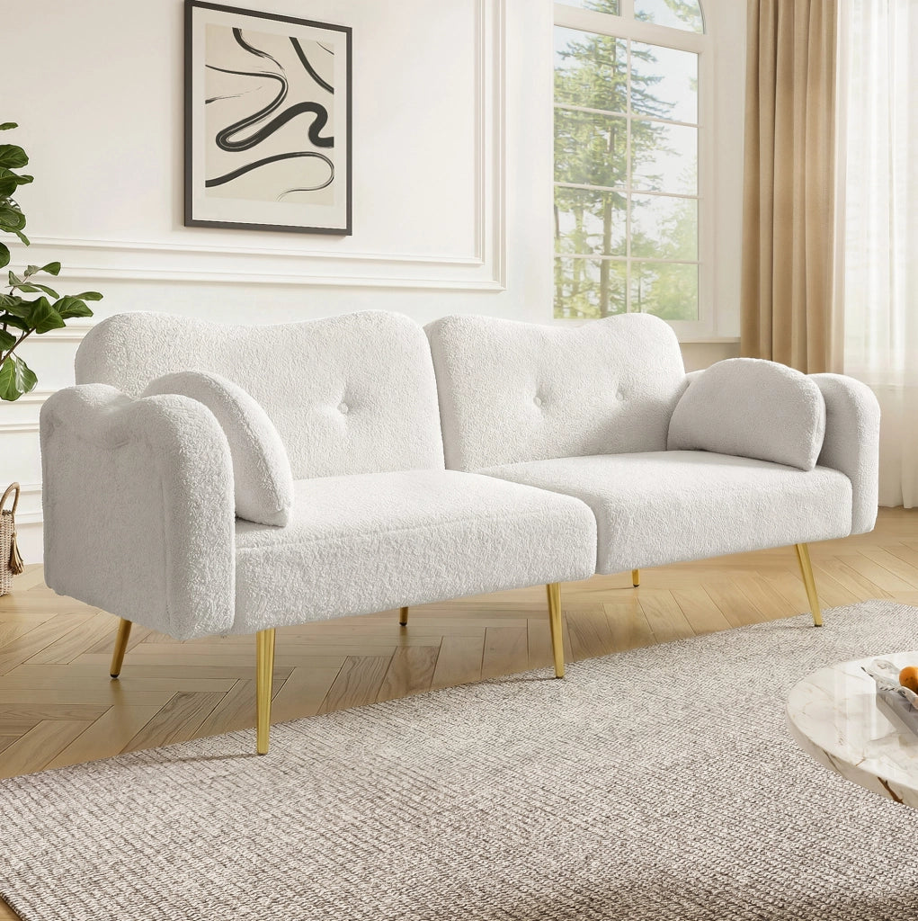 Divano letto 2 posti con schienale reclinabile a 3 posizioni; 155x85;5 cm; bianco