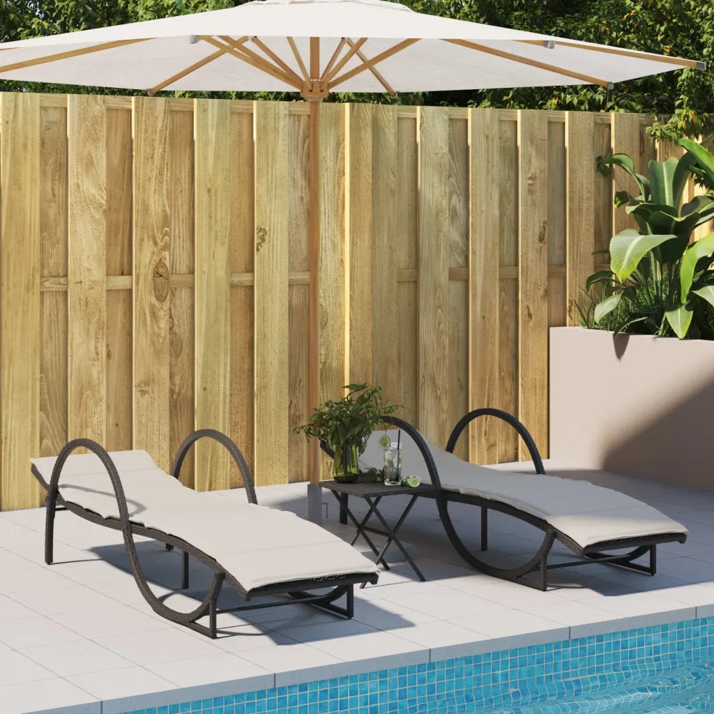 Lettini Prendisole 2 pz | Sdraio da giardino | Lettino da sole con Tavolino Nero in Polyrattan