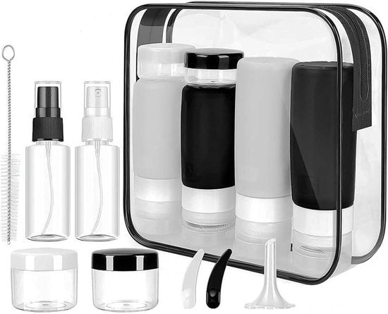 Set di 16 flaconcini in silicone per articoli igienici - Contenitori di viaggio TSA autorizzati - Accessori di viaggio impermeabili con etichette