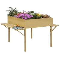 Orto Rialzato in Legno con 2 Ripiani Pieghevoli e 12 Zone Separate, 122x91.5x89cm, Legno Naturale