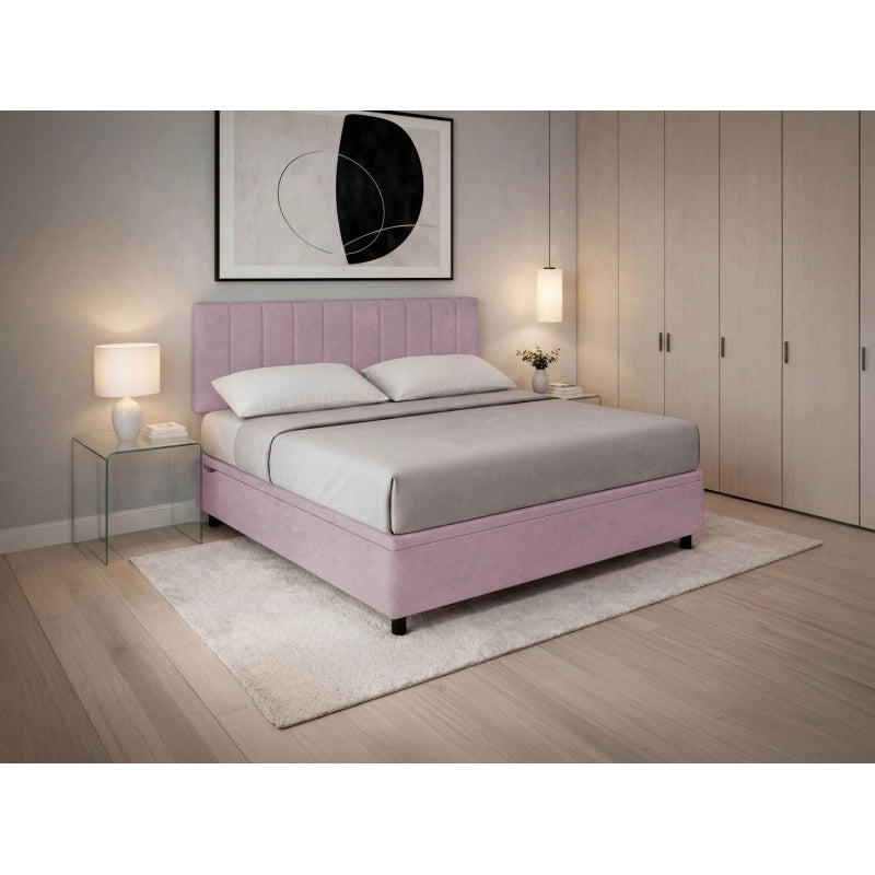 Letto imbottito Matrimoniale 160x200 cm Vertical - Contenitore,Glicine,Microfibra
