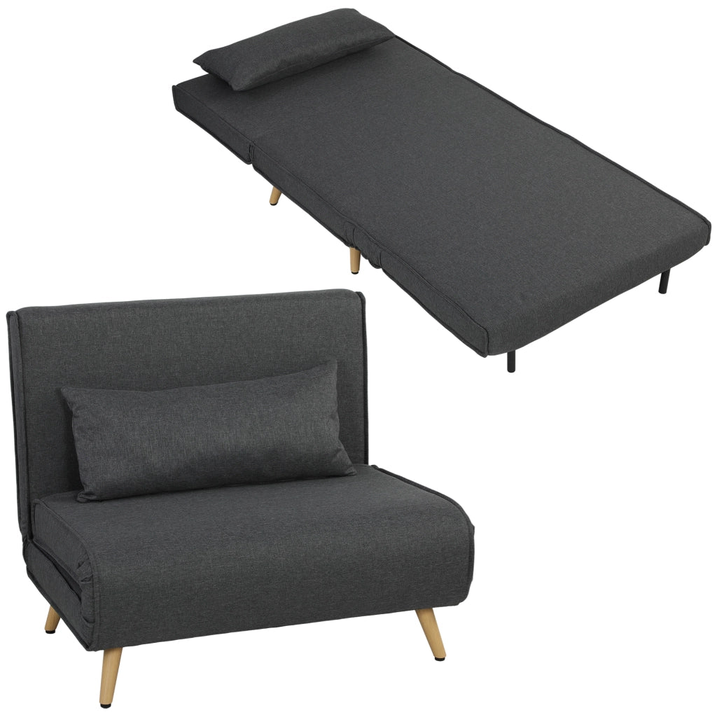 Poltrona letto pieghevole 3 in 1 ¨C Xylo ¨C Tessuto lino grigio con schienale reclinabile