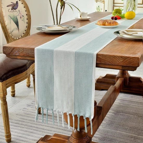 Tavolo da pranzo in stile rustico a mano con pennelli, lunghezza 230 cm, colore acqua blu.