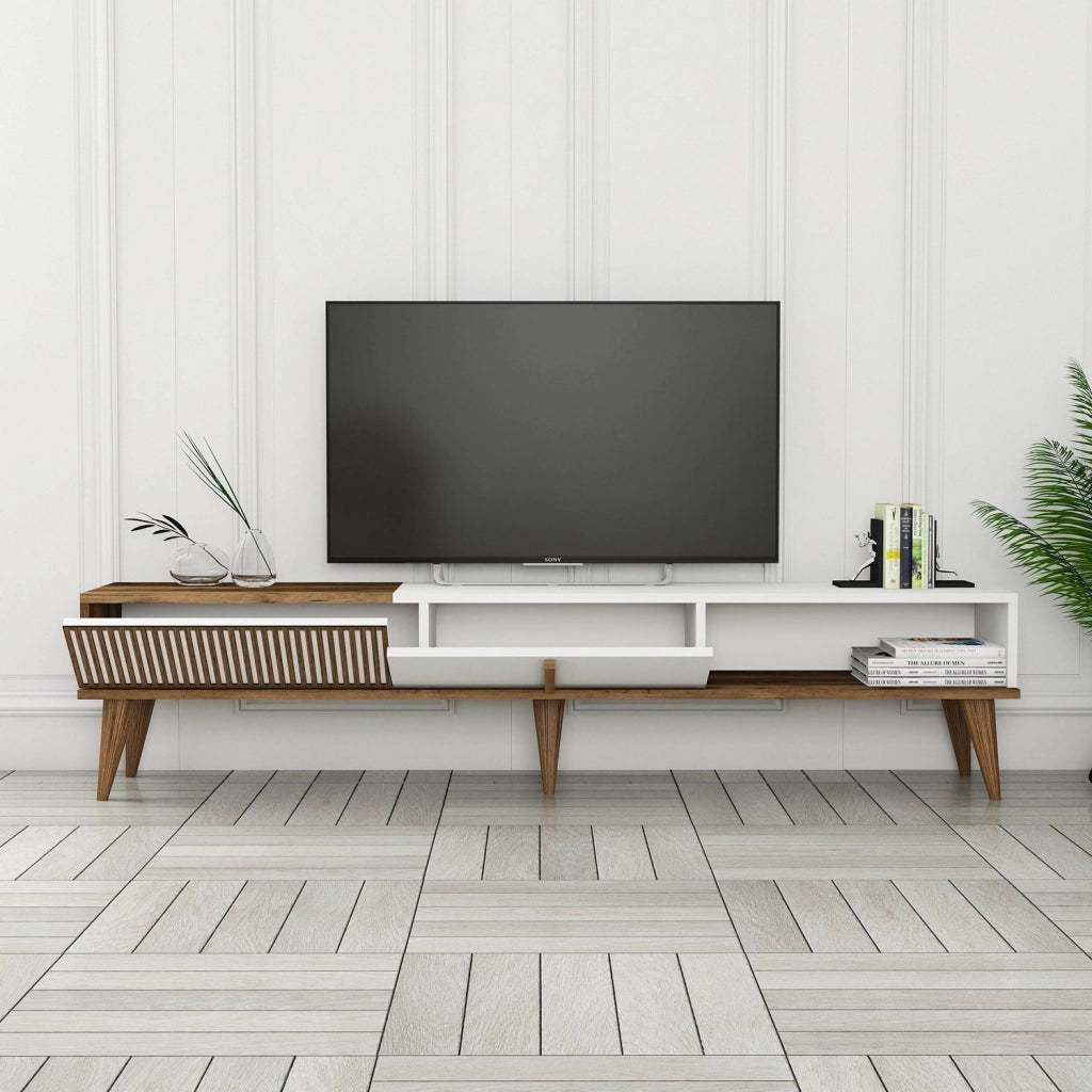 Porta TV in legno "Milan" - 180 x 35 x 40 cm - Noce, Bianco