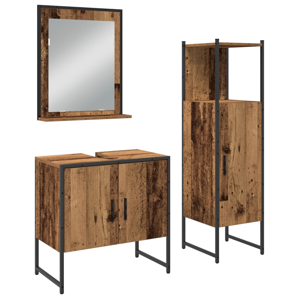 Set di Mobile Bagno 3 Pezzi in Legno Invecchiato