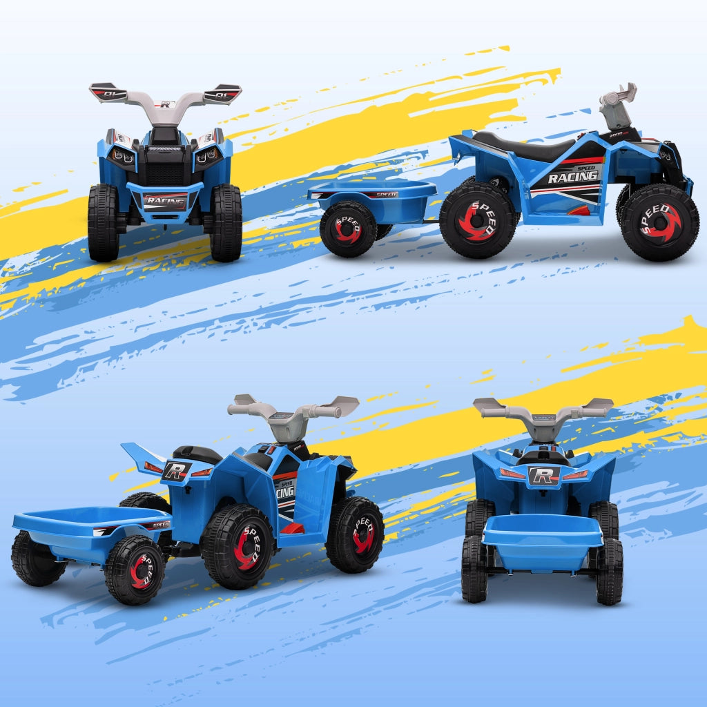 Quad Elettrico per Bambini con Rimorchio ¨C zephmum ¨C 6V 18-36 Mesi Blu