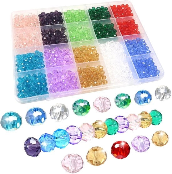 Set di perle in vetro 6 mm - Perle in vetro - Perle per gioielli - Set di perle 1000 pezzi - 10 colori - Ideale per progetti DIY - Perle per gioielli