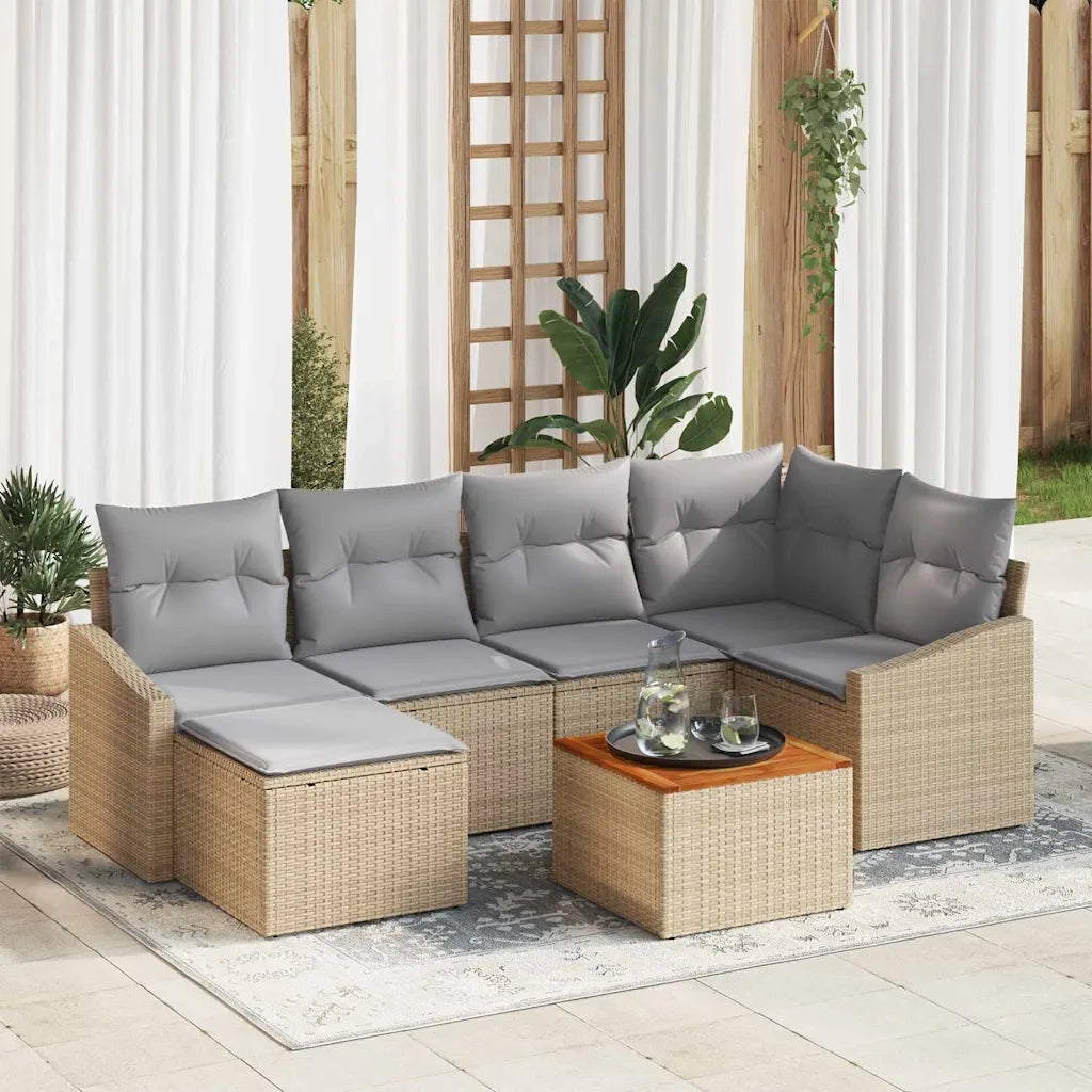 Set Divano da Giardino 7 pcs Beige e Grigio Chiaro polyrattan 3356523