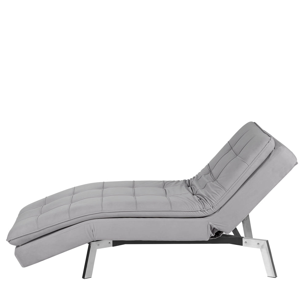 Chaise longue Velluto Grigio Chiaro capitonné Schienale e Gambe Regolabili Modern Glam