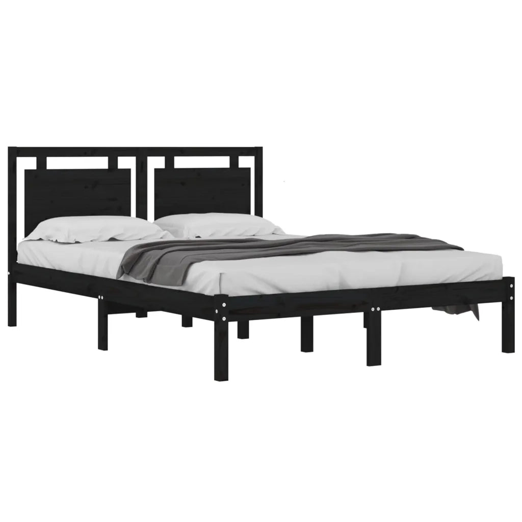 Giroletto-Struttura Letto Nero in Legno Massello 200x200 cm 111845