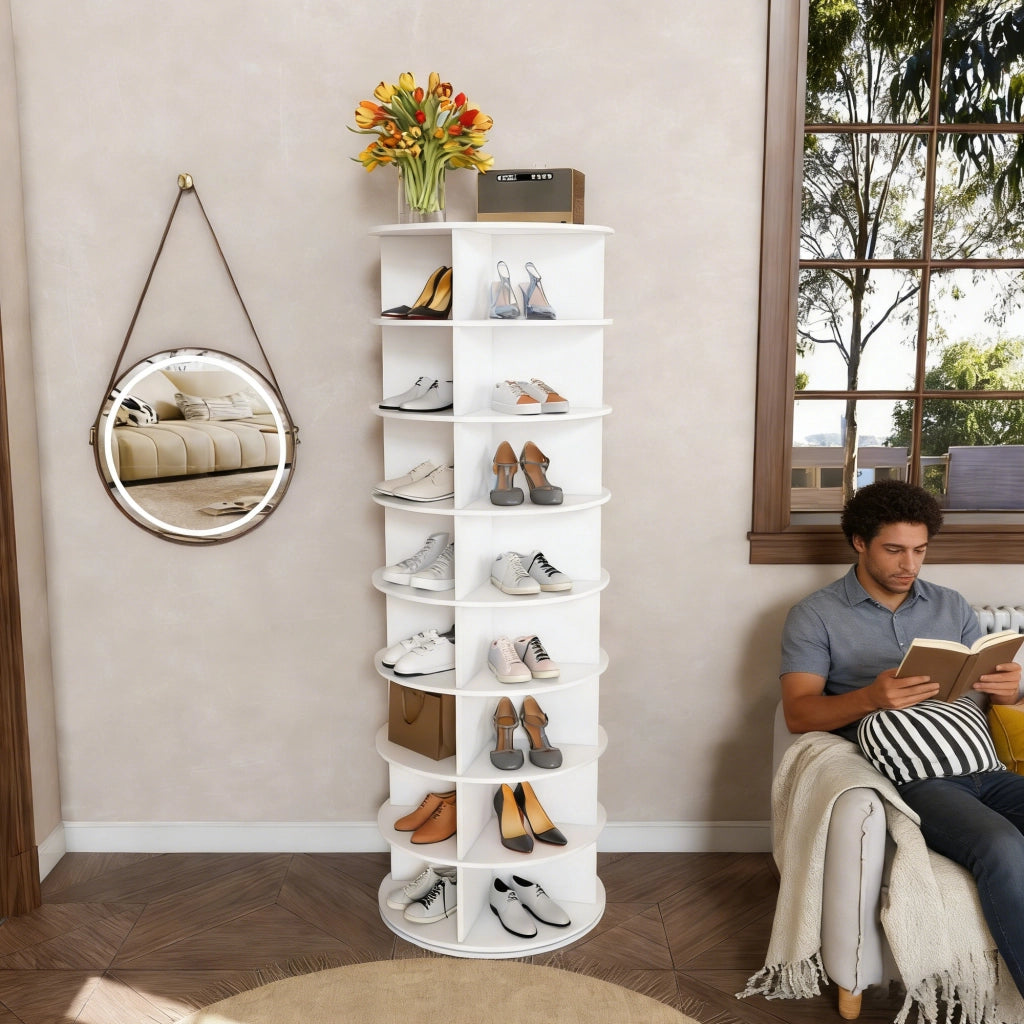 Scarpiera girevole con 8 ripiani per ingresso in PVC 60×60×184 cm bianco