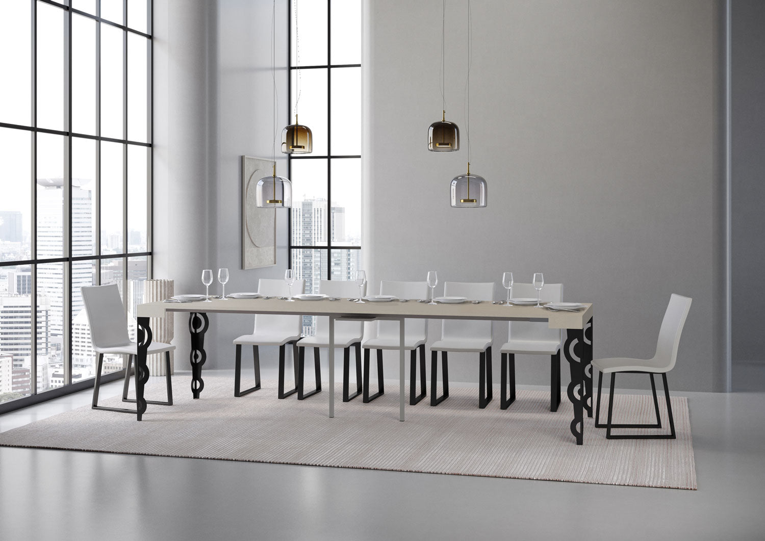 Consolle Allungabile 90-300x40x77 cm Karamay Cashmere Telaio Antracite