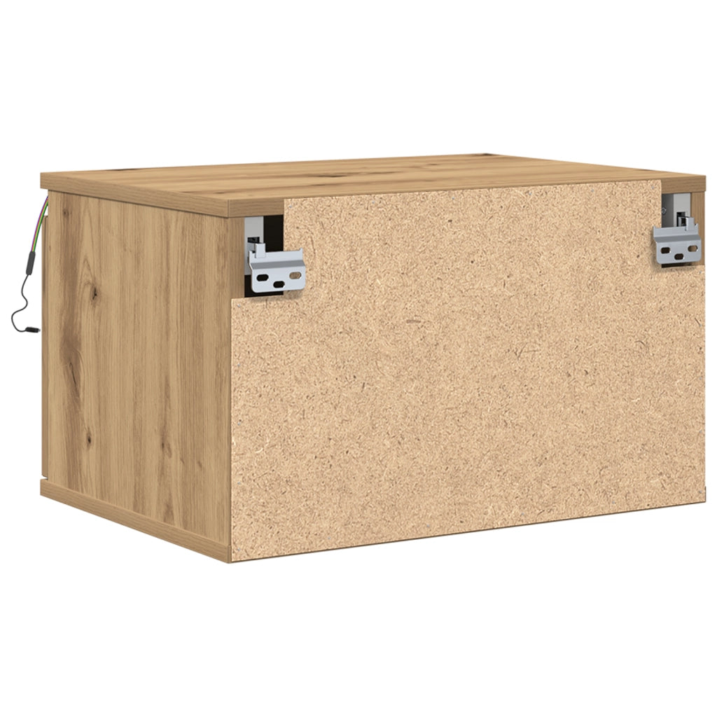 Comodini con luci LED 2 pezzi a muro in rovere artigianale