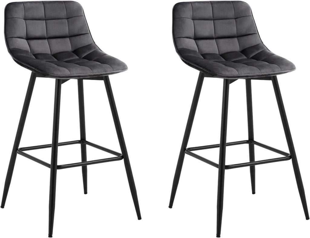 Sgabelli da Bar Stile Industriale Alta Sedia da Cucina Rivestimento in Velluto Grigio Scuro Gambe in Metallo 2 Pezzi