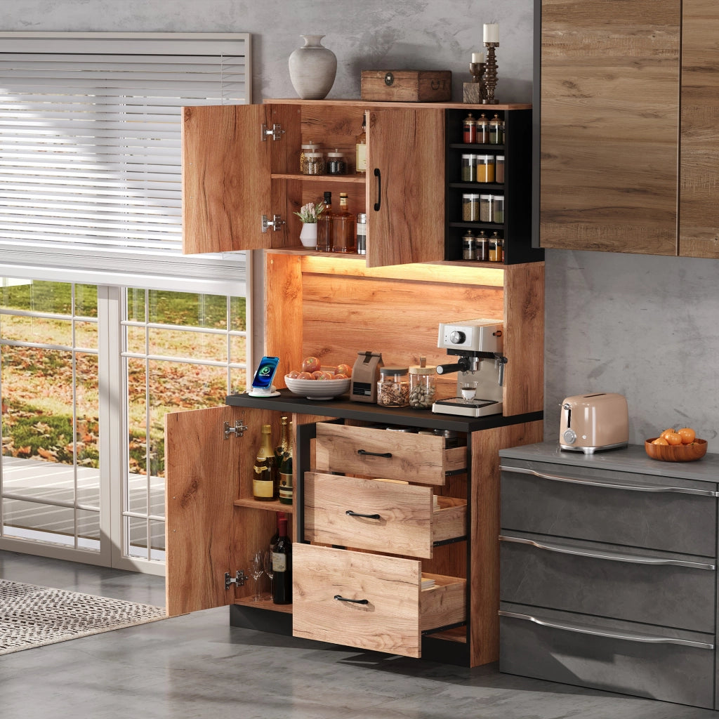 Mobile Cucina Alto con LED ¨C MINIMAL ¨C Nero, Legno, 105x40x180 cm