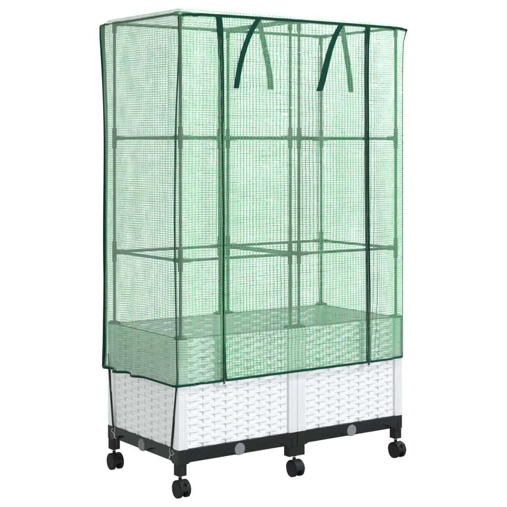 Vaso da Giardino con Copertura per Serra e Ruote 2 pz Bianco PP 3422983
