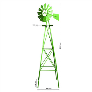 Mulino a vento da giardino stile USA verde, altezza 245 cm, Ruota a vento con cuscinetti a sfera