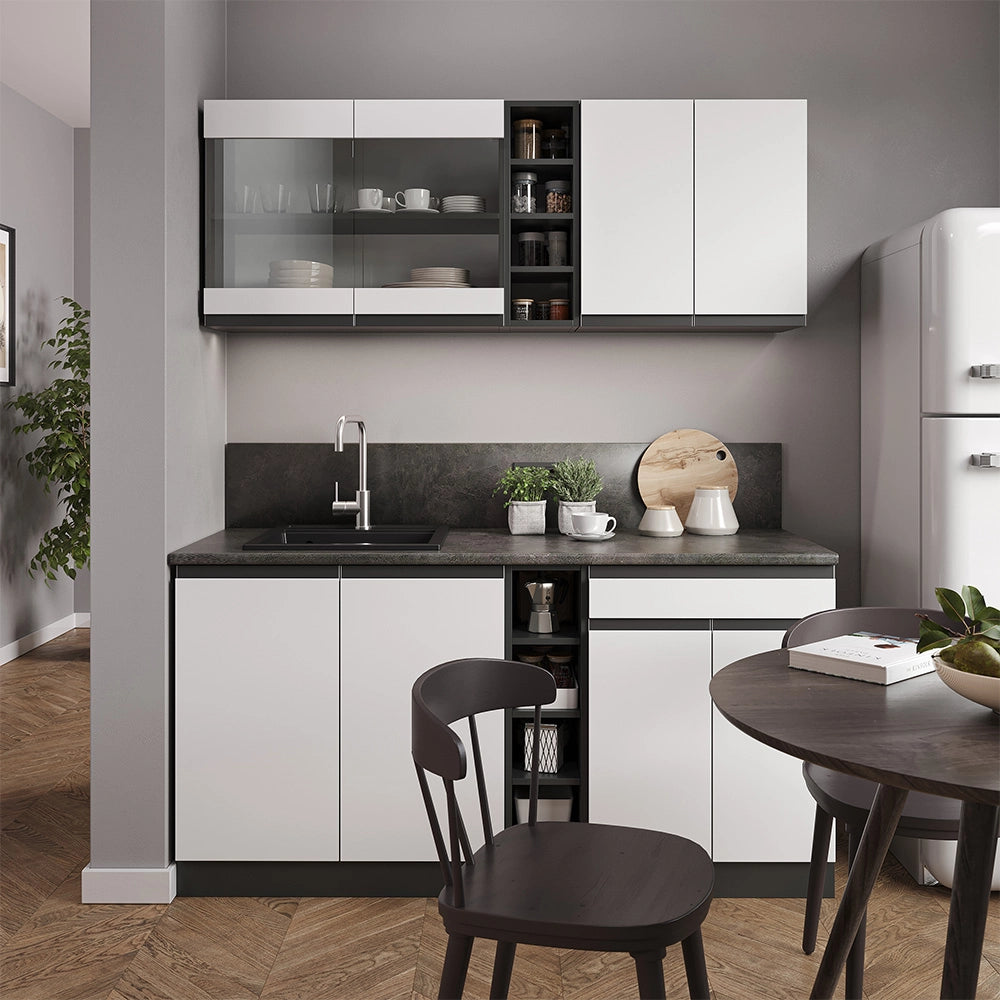 Vicco Cucina completa Bianco/antracite 160 cm Forma a J