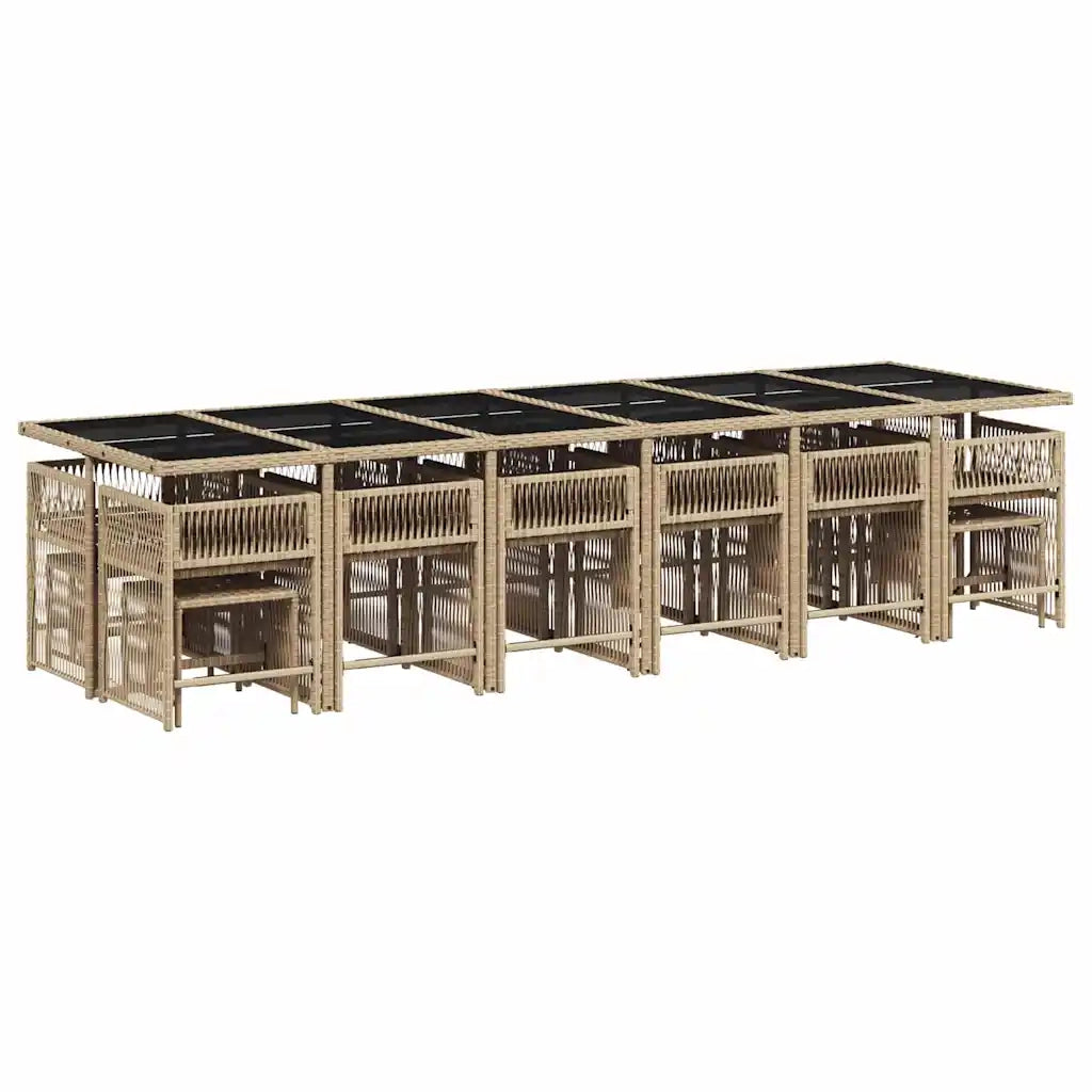 Set da Pranzo da Giardino 17 pz con Cuscini Beige in Polyrattan 3211726