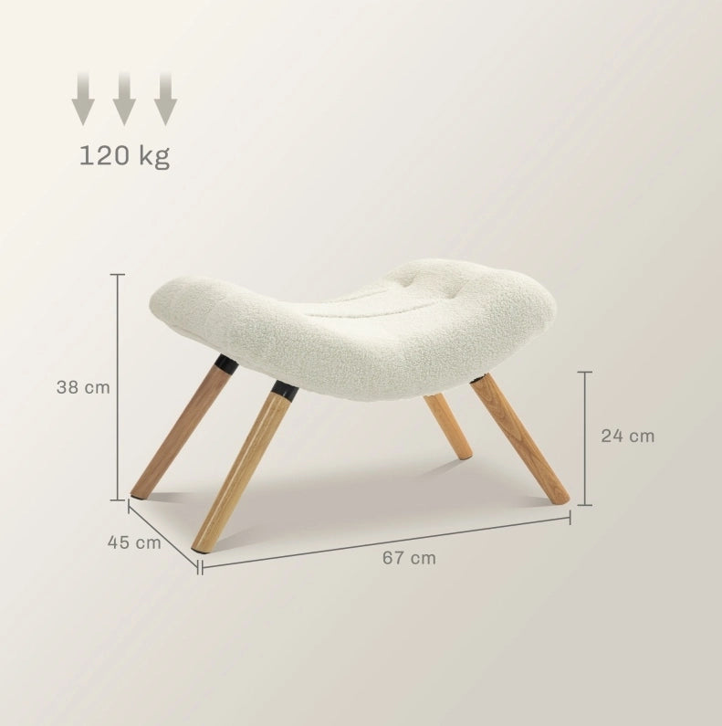 Pouf imbottito color crema con gambe in legno
