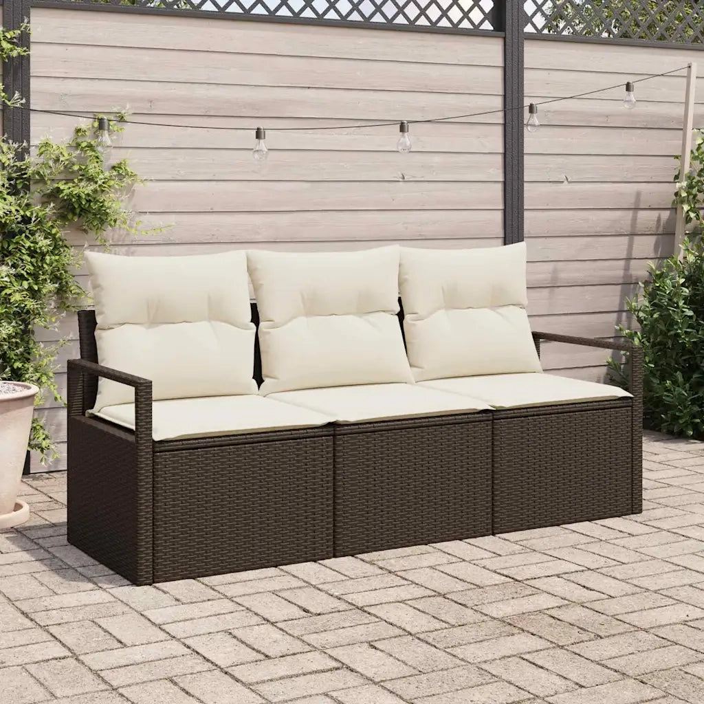 Set Divano da Giardino 3 pz | Set Salotto da Giardino Marrone e bianco polyrattan