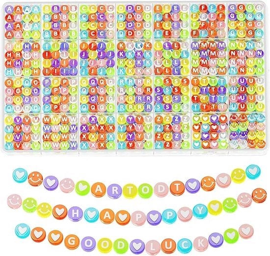 1400 pezzi di lettere in plastica - lettere in plastica per bracciali - insieme di lettere da A a Z con lettere di cuore e sorriso per creare gioielli