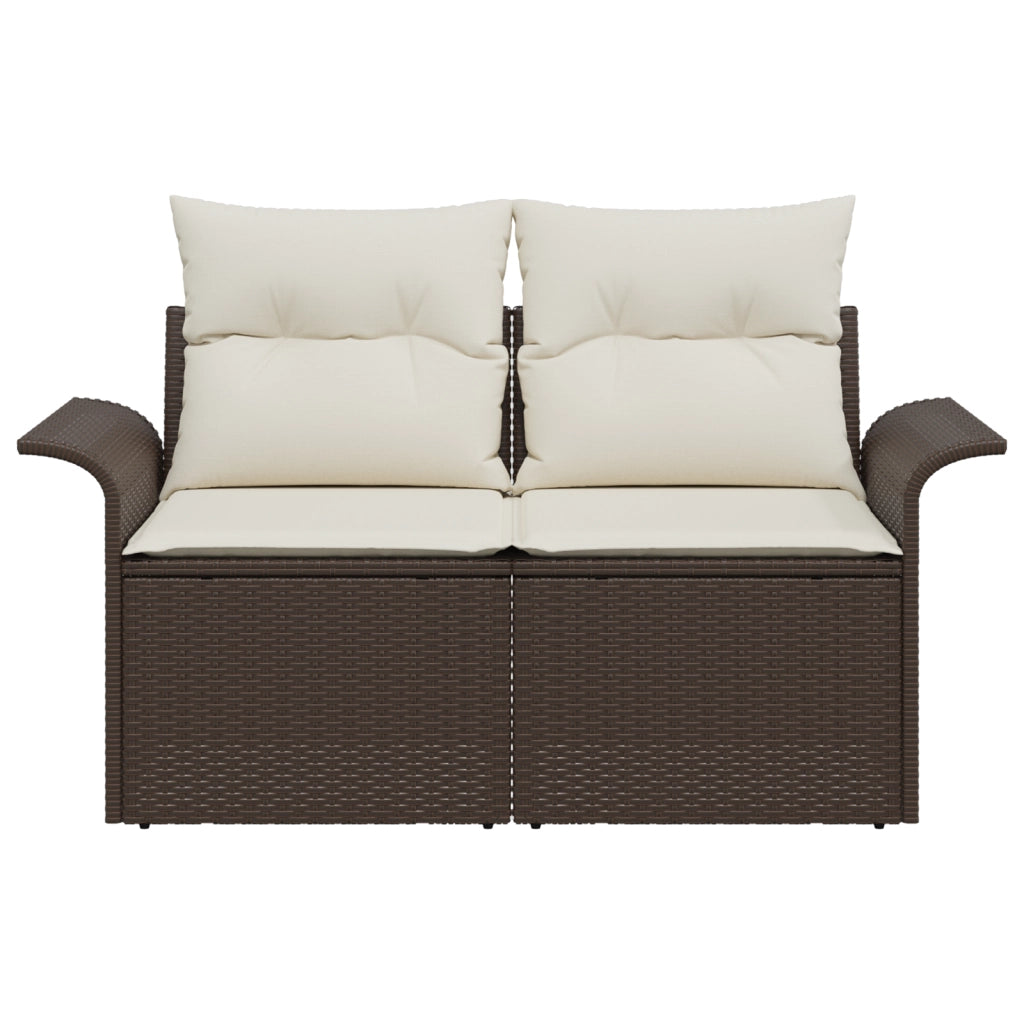 Divano da Giardino 2 Posti con Magazzino & Cuscini Rattan Poliestere Marrone